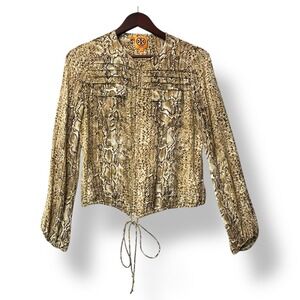 Tory Burch Women Silk Python Zip Blouse 4 Drawstring Hem Statement Mob wife Luxe